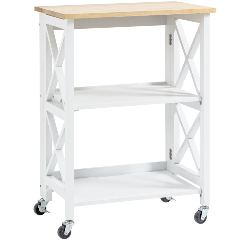 Carrito de Cocina Plegable Carro Auxiliar con Ruedas Carro Verdulero con 2 Estantes para Comedor 60x40x84 cm Blanco
