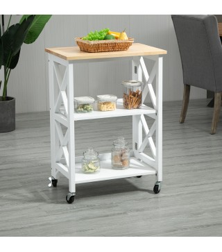 Carrito de Cocina Plegable Carro Auxiliar con Ruedas Carro Verdulero con 2 Estantes para Comedor 60x40x84 cm Blanco
