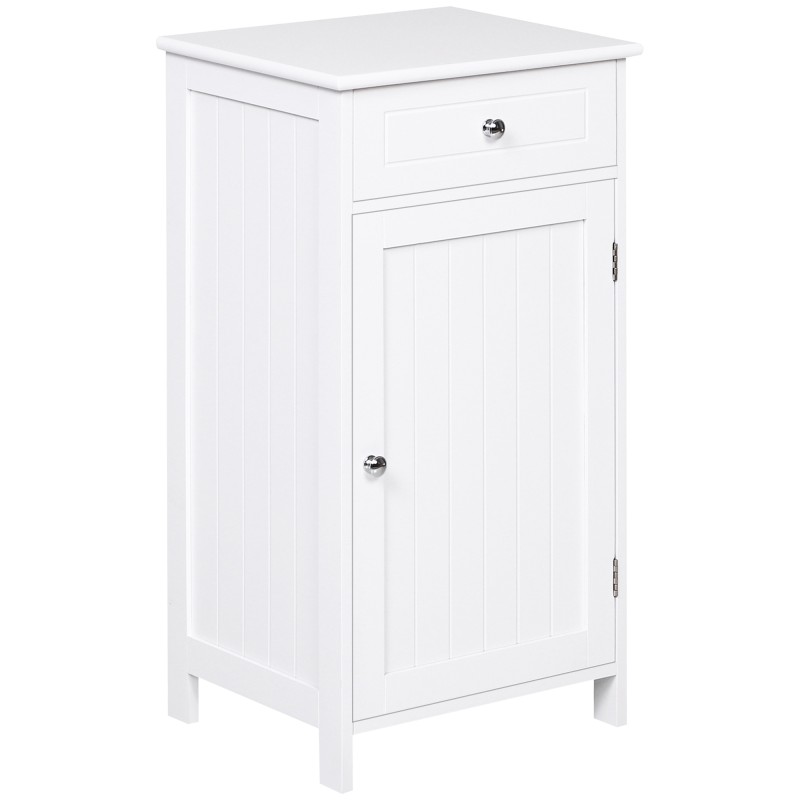 Armario de Baño con 1 Cajón 1 Puerta y Estante Ajustable Interior Mueble Auxiliar de Almacenaje 43x34x77 cm Blanco