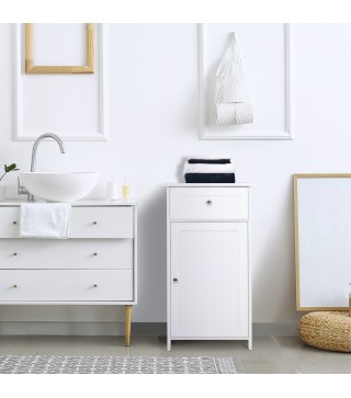 Armario de Baño con 1 Cajón 1 Puerta y Estante Ajustable Interior Mueble Auxiliar de Almacenaje 43x34x77 cm Blanco