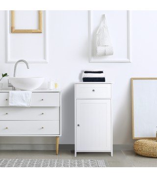 Armario de Baño con 1 Cajón 1 Puerta y Estante Ajustable Interior Mueble Auxiliar de Almacenaje 43x34x77 cm Blanco