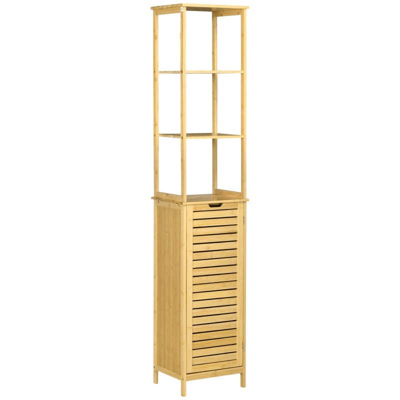 Estantería de Baño de Bambú Armario Alto para Baño con 3 Estantes y 1 Puerta Mueble Columna de Almacenaje 34x30x173 cm Natural Estantería de Baño de Bambú Armario Alto para Baño con 3 Estantes y 1 Puerta Mueble Columna de Almacenaje 34x30x173 cm Natural