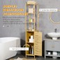 Estantería de Baño de Bambú Armario Alto para Baño con 3 Estantes y 1 Puerta Mueble Columna de Almacenaje 34x30x173 cm Natural