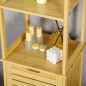 Estantería de Baño de Bambú Armario Alto para Baño con 3 Estantes y 1 Puerta Mueble Columna de Almacenaje 34x30x173 cm Natural