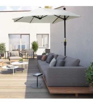 Parasol de Terraza 200x190x240 cm con Manivela Poste de Acero y Base Cruzada Anti-UV para Terraza Balcón Crema