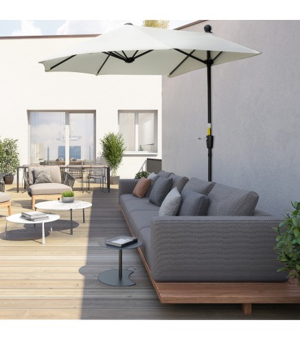 Parasol de Terraza 200x190x240 cm con Manivela Poste de Acero y Base Cruzada Anti-UV para Terraza Balcón Crema