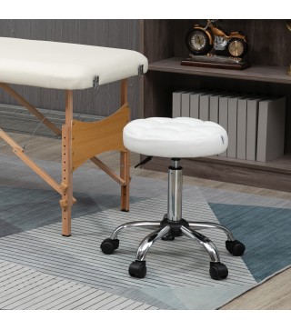 Taburete Giratorio con Ruedas Regulable en Altura de 48-63 cm Taburete de Trabajo Tapizado en Cuero PU para Peluquería C