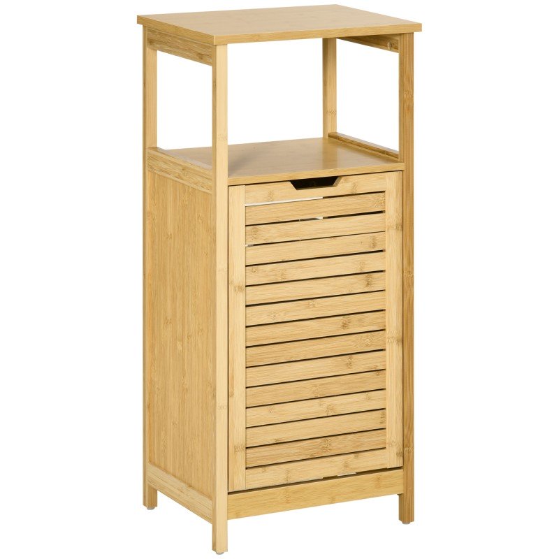 Mueble Auxiliar de Baño de Bambú Armario para Baño con 2 Estantes y 1 Cajón de Tela Extraíble Mueble de Almacenaje para Salón Co