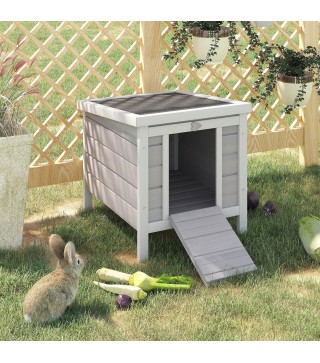 Conejera de Madera Exterior Jaula Caseta para Roedores Mascotas Pequeñas con Techo Asfáltico Se Puede Abrir y Rampa Antideslizan