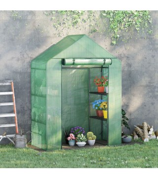 Invernadero de Jardín 141x72x191 cm Vivero Casero con 4 Estantes Puerta Enrollable Cubierta de PE 140g/m² y Marco de Acero para