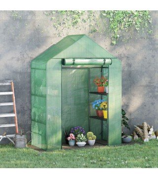 Invernadero de Jardín 141x72x191 cm Vivero Casero con 4 Estantes Puerta Enrollable Cubierta de PE 140g/m² y Marco de Acero para