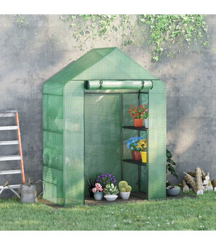 Invernadero de Jardín 141x72x191 cm Vivero Casero con 4 Estantes Puerta Enrollable Cubierta de PE 140g/m² y Marco de Acero para