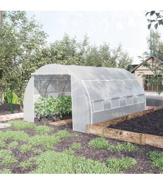 Invernadero de Túnel Invernadero de Jardín 4x3x2 m con Puerta y 8 Ventanas Enrollables para Cultivos Plantas Blanco