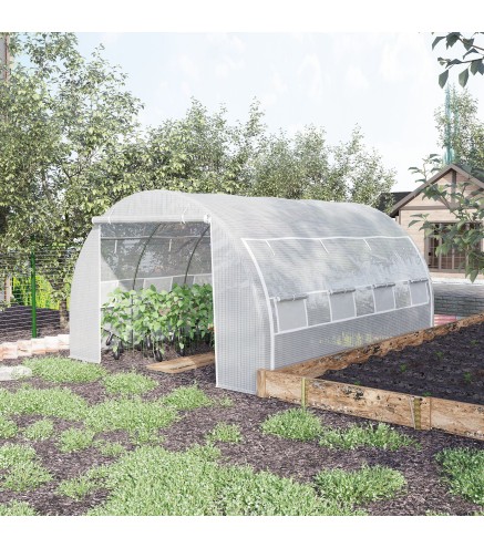 Invernadero de Túnel Invernadero de Jardín 4x3x2 m con Puerta y 8 Ventanas Enrollables para Cultivos Plantas Blanco