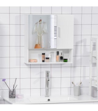 Armario de Baño con Espejo Mueble Colgante de Aseo con 2 Puertas y 2 Estantes Ajustables Interiores 54x15,2x55,3 cm Blanco