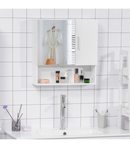 Armario de Baño con Espejo Mueble Colgante de Aseo con 2 Puertas y 2 Estantes Ajustables Interiores 54x15,2x55,3 cm Blan