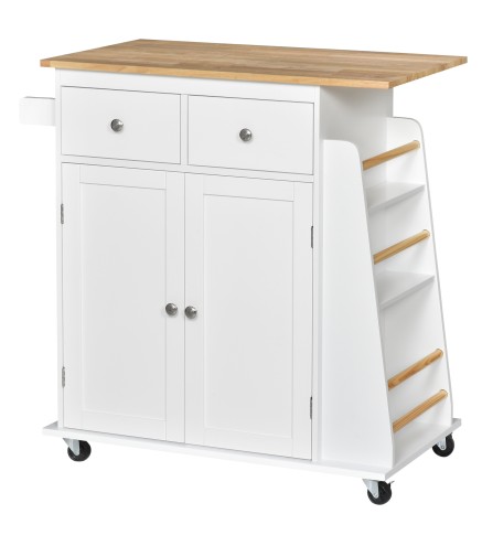 Carro de Cocina Auxiliar con Ruedas Carrito de Servicio con 2 Cajones Armario de Almacenaje Estante Interior Ajustable 3