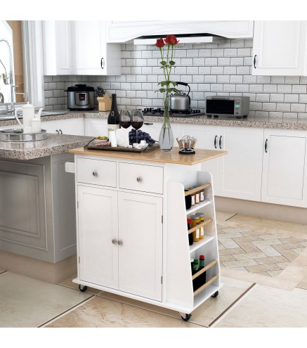 Carro de Cocina Auxiliar con Ruedas Carrito de Servicio con 2 Cajones Armario de Almacenaje Estante Interior Ajustable 3 Especie