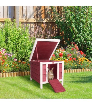 Conejera de Madera Exterior Jaula Caseta para Roedores Mascotas Pequeñas con Techo Asfáltico Se Puede Abrir y Rampa Antideslizan