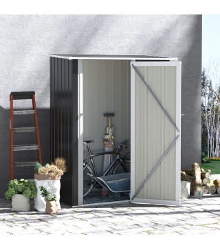 Cobertizo Exterior 1,07m² 142x86x189 cm con Puerta y Orificios de Drenaje para Almacenamiento de Herramientas Gris