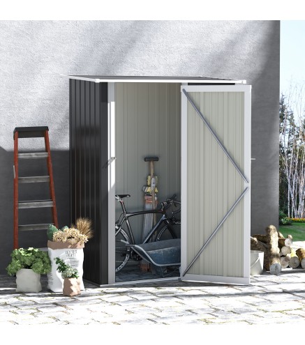 Cobertizo Exterior 1,07m² 142x86x189 cm con Puerta y Orificios de Drenaje para Almacenamiento de Herramientas Gris