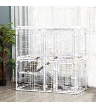 Valla Metálica para Mascotas Parque para Conejos Conejera con 16 Paneles Puerta con Pestillo y Escalera para Cobayas Gatos Cacho