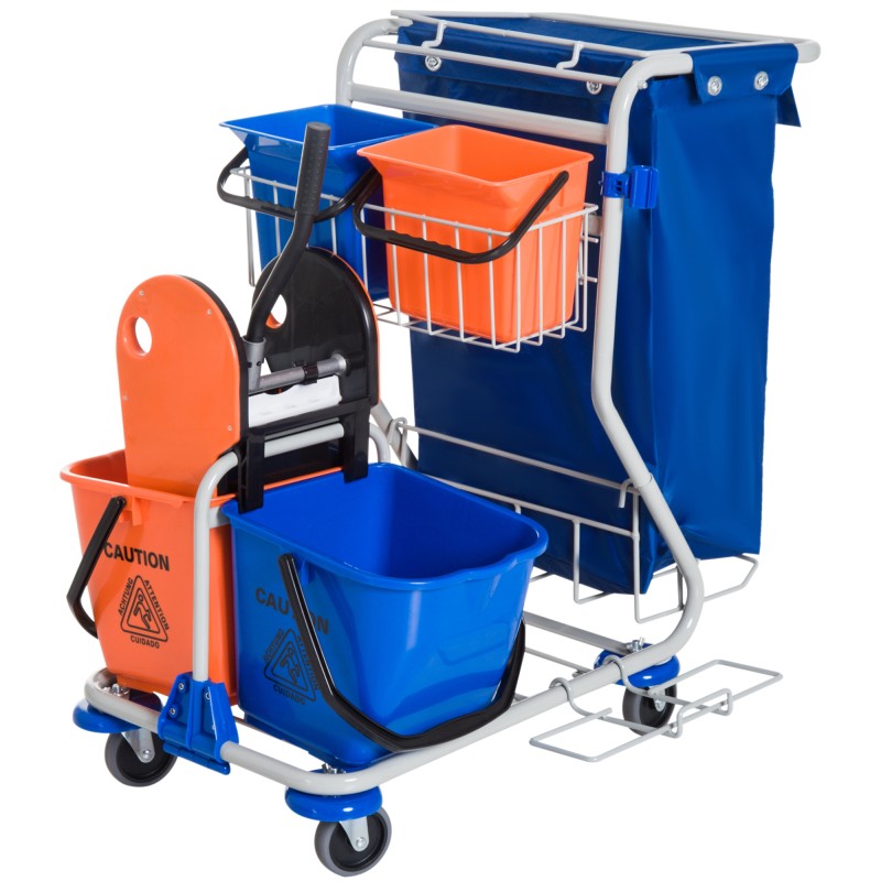 Carro de Limpieza con Bolsa de Basura Carro de Servicio con Doble Cubo de 18 Litros Escurridor de Prensa 2 Cubetas Auxiliares 93 Carro de Limpieza con Bolsa de Basura Carro de Servicio con Doble Cubo de 18 Litros Escurridor de Prensa 2 Cubetas Auxiliares 93