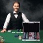 Maletín de Poker Profesional de Aluminio con 200 Fichas Juego Set de Poker Casino con 5 Dados 2 Barajas de Cartas y 1 Ficha de C