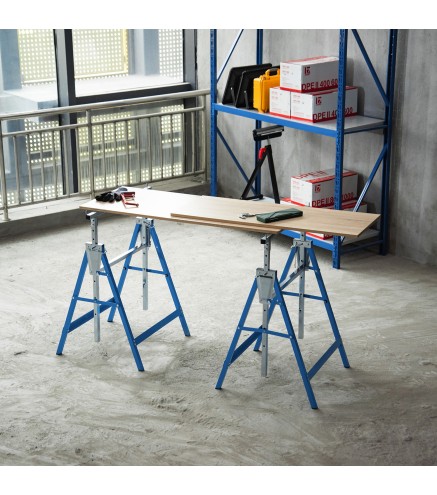Set de 2 Caballetes Metálicos Plegables con Altura Ajustable Caballetes de Sierra de Acero 68x58x80-130 cm Azul