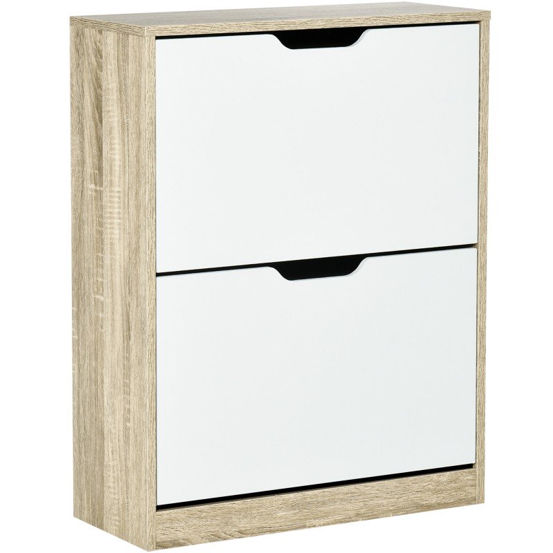 Armario de Zapatos Zapatero de Madera con 2 Puertas Abatibles 4 Estantes para 8 Pares 62,5x26x81 cm Blanco y Natural