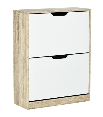 Armario de Zapatos Zapatero de Madera con 2 Puertas Abatibles 4 Estantes para 8 Pares 62,5x26x81 cm Blanco y Natural