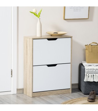 Armario de Zapatos Zapatero de Madera con 2 Puertas Abatibles 4 Estantes para 8 Pares 62,5x26x81 cm Blanco y Natural