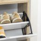 Armario de Zapatos Zapatero de Madera con 2 Puertas Abatibles 4 Estantes para 8 Pares 62,5x26x81 cm Blanco y Natural Armario de Zapatos Zapatero de Madera con 2 Puertas Abatibles 4 Estantes para 8 Pares 62,5x26x81 cm Blanco y Natural