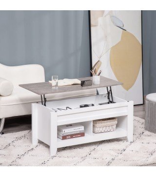 Mesa de Centro Elevable Mesa de Café con Encimera Elevable 2 Compartimentos Abiertos y Espacio Oculto de Almacenaje 105x50x49 cm