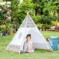 Tienda de Campaña para Niños de +3 Años Tipi Infantil de Madera Portátil con Ventana para Interiores y Exteriores 120x120x155 cm