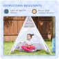 Tienda de Campaña para Niños de +3 Años Tipi Infantil de Madera Portátil con Ventana para Interiores y Exteriores 120x120x155 cm