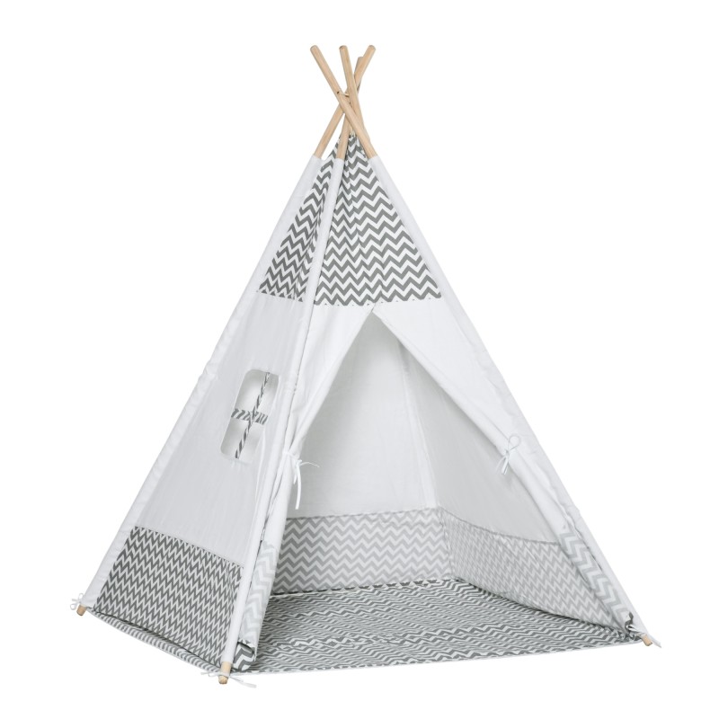 Tienda de Campaña para Niños de +3 Años Tipi Infantil de Madera Portátil con Ventana Colchoneta y Bolsa de Transporte para Inter