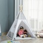 Tienda de Campaña para Niños de +3 Años Tipi Infantil de Madera Portátil con Ventana Colchoneta y Bolsa de Transporte para Inter