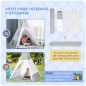 Tienda de Campaña para Niños de +3 Años Tipi Infantil de Madera Portátil con Ventana Colchoneta y Bolsa de Transporte para Inter