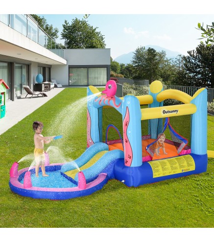 Castillo Inflable Infantil con Tobogán Cama de Salto Piscina Inflador y Bolsa de Transporte 360x175x180 cm Multicolor