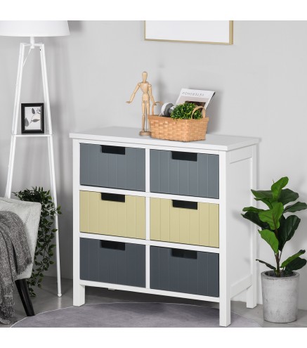 Cómoda de Madera con 6 Cajones Cajonera Auxiliar de Almacenaje con Patas Elevadas Estilo Moderno para Dormitorio Salón Baño 62x2