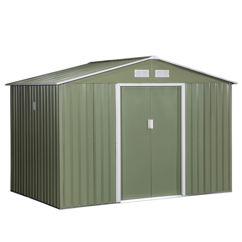 Cobertizo de Jardín 4,9 m² 277x195x192 cm con 2 Puertas Corredizas Base Refuerzo (Suelo NO Incluido) Verde Claro Cobertizo de Jardín 4,9 m² 277x195x192 cm con 2 Puertas Corredizas Base Refuerzo (Suelo NO Incluido) Verde Claro
