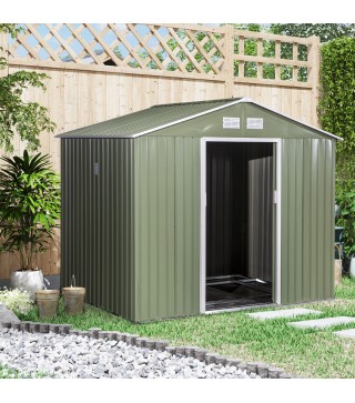 Cobertizo de Jardín 4,9 m² 277x195x192 cm con 2 Puertas Corredizas Base Refuerzo (Suelo NO Incluido) Verde Claro