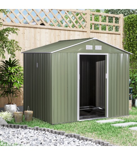 Cobertizo de Jardín 4,9 m² 277x195x192 cm con 2 Puertas Corredizas Base Refuerzo (Suelo NO Incluido) Verde Claro
