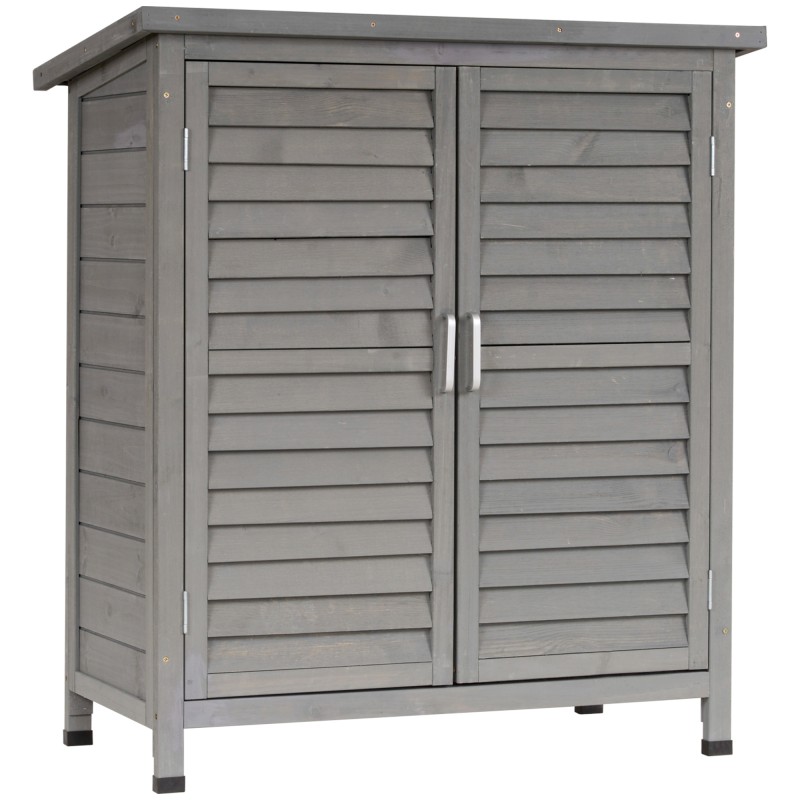 Armario para Terraza de Madera con 2 Estantes Interiores 2 puertas y Techo Inclinado para Exterior Terreza 87x46,5x96,5 cm Gris
