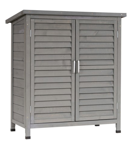 Armario para Terraza de Madera con 2 Estantes Interiores 2 puertas y Techo Inclinado para Exterior Terreza 87x46,5x96,5 cm Gris