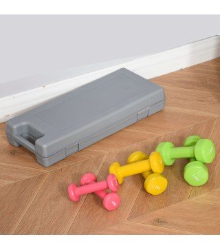 Juego de 6 Mancuernas Hexagonales de 1,5kg 1kg y 0,5kg con Revestimiento de Neopreno con Maletín 43x18x7,5 cm Multicolor