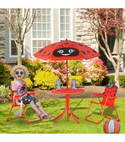 Set de Mesa y Sillas Infantil de Jardín Conjunto de Picnic Plegable para Niños Juego de Mesa con Sombrilla Ajustable en Altura d
