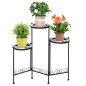 Soporte para Plantas de Metal Mecetas Plegable Estantería para Flores con 3 Estantes y Bordes de Azulejo para Decoración Interio