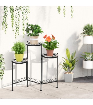 Soporte para Plantas de Metal Mecetas Plegable Estantería para Flores con 3 Estantes y Bordes de Azulejo para Decoración Interio